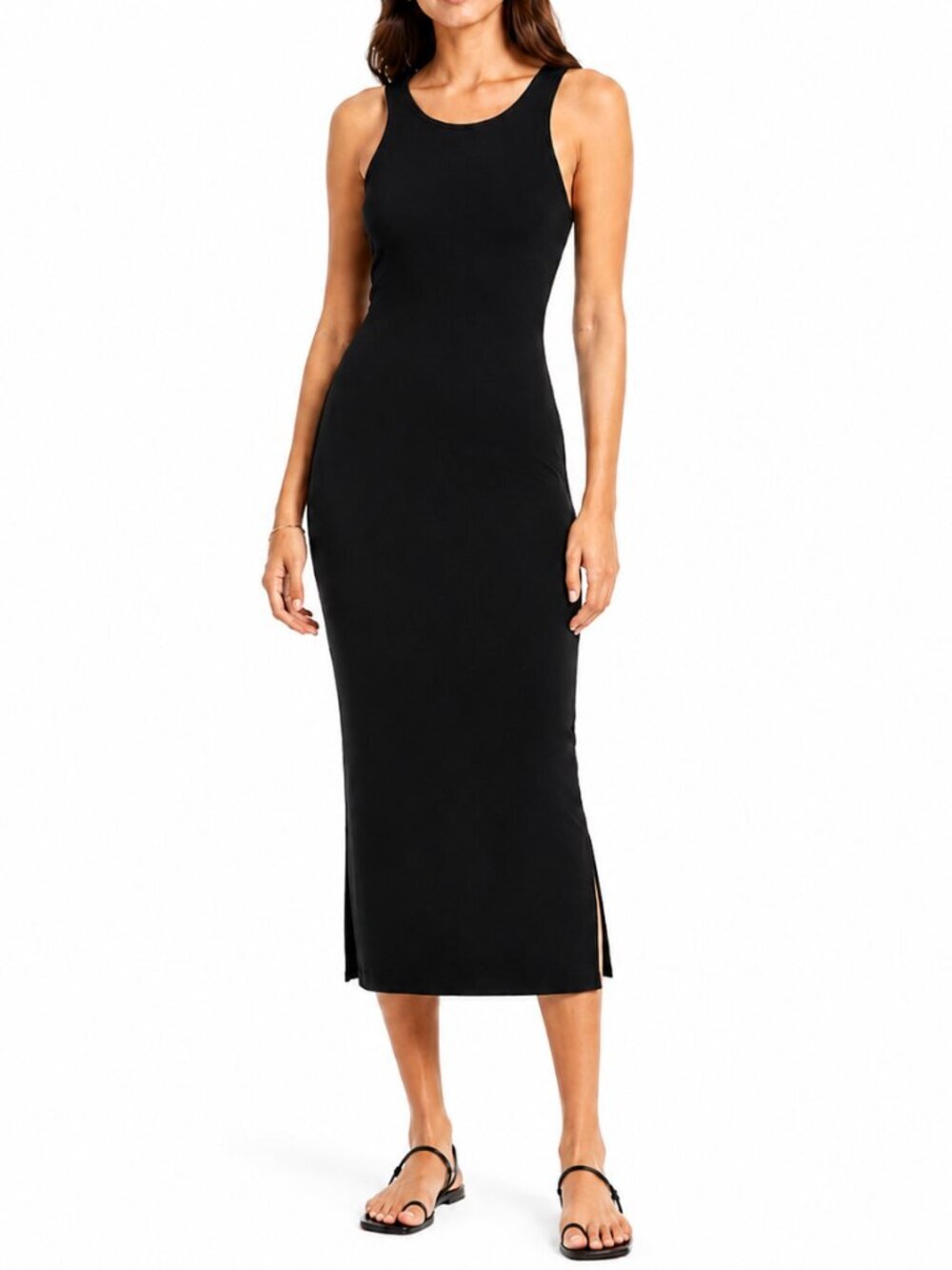 Mango Women's Black Racerback Midi Dress Bodycon Mng Casual Dress (Size US 4)
